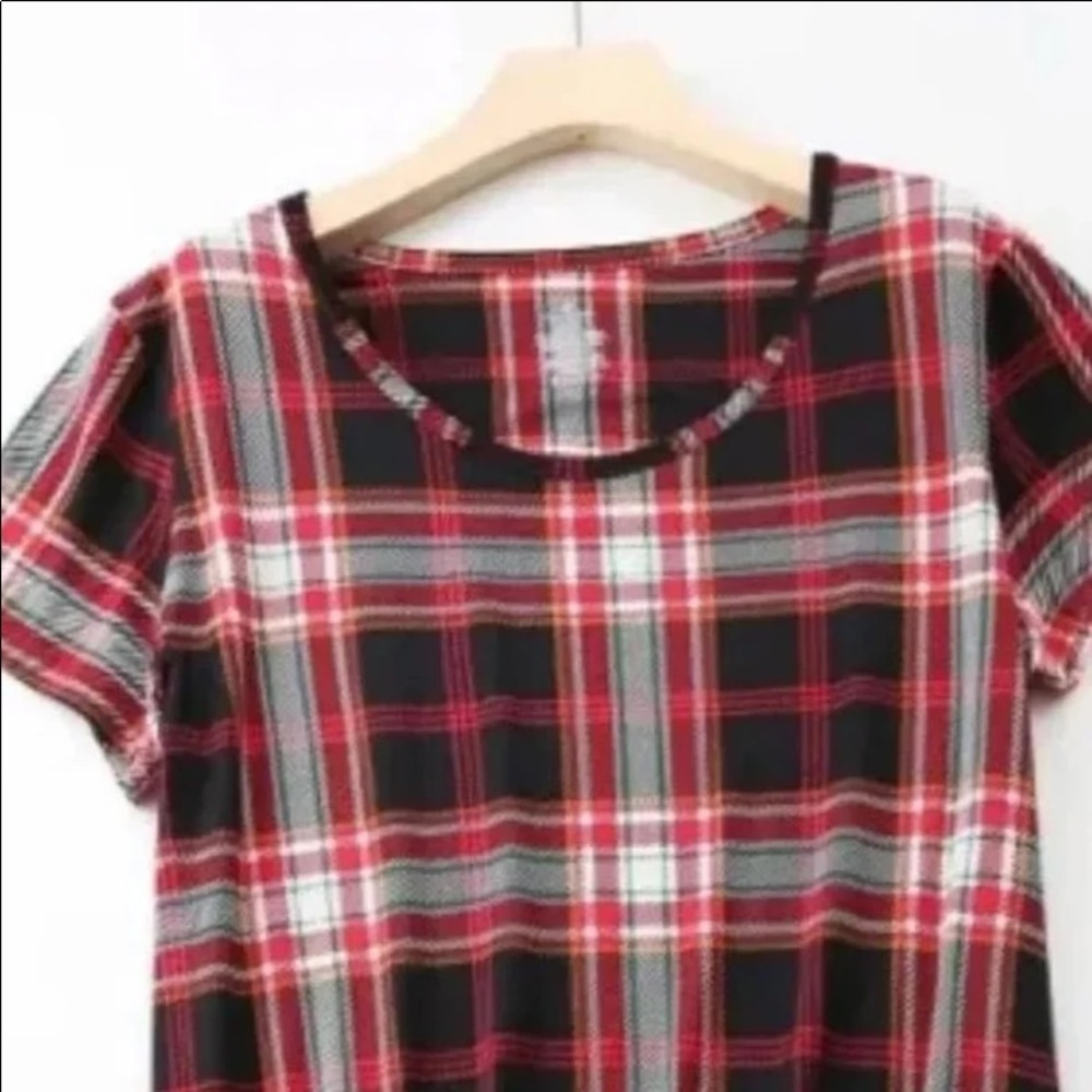 New Womens Sleep Shirt Gown Stretch Plaid